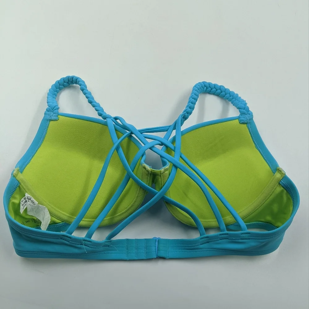 AERIE Bridget Braided Strappy Back Push Up Underwire Bikini Top Sz 34 C